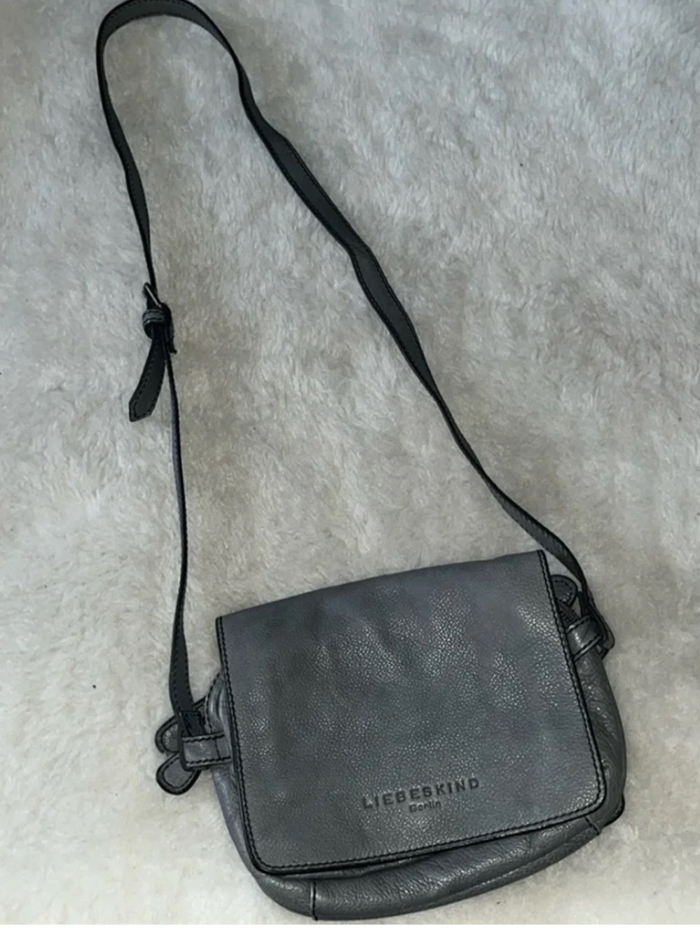 Liebeskind Berlin small Leather Crossbody bag gray grey shoulder saddle bag